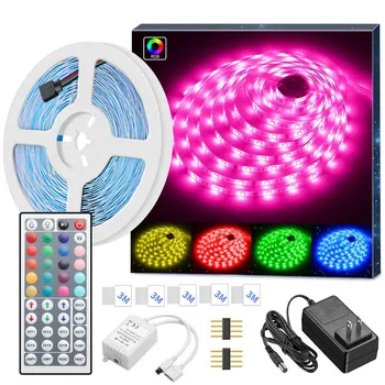 

LED Strip Light Waterproof 16.4ft RGB LED Rope Lighting Full Kit with 44-keys IR Remote Controller Power Supply Home Bed Room