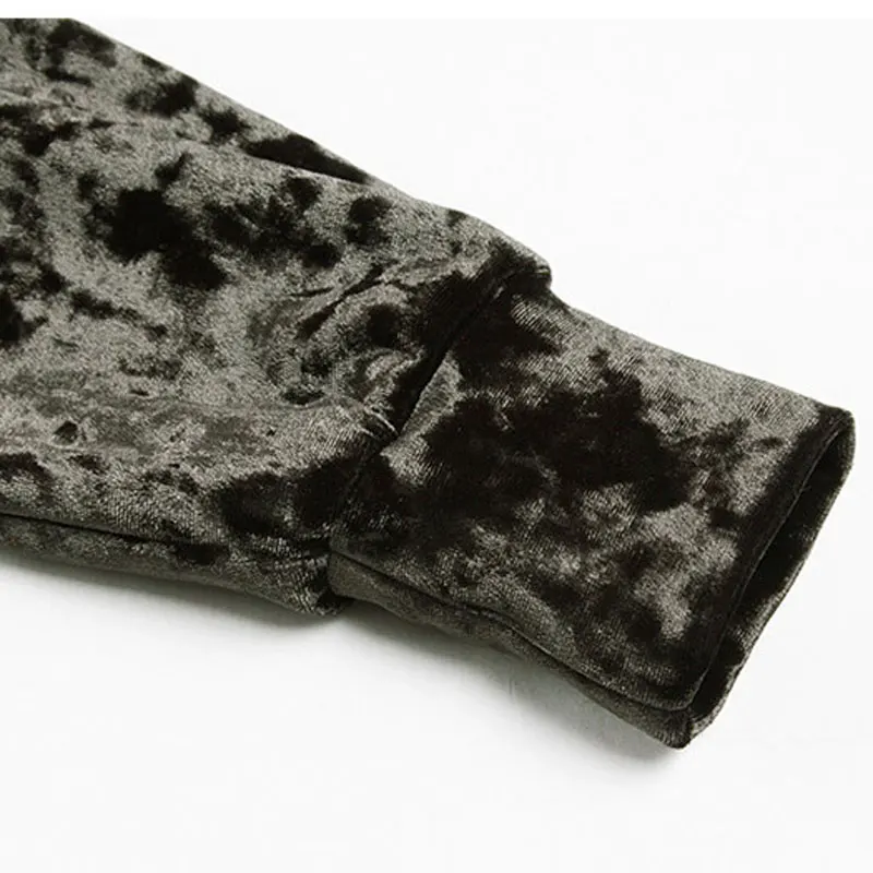 Женское осенне зимнее армейское зеленое бархатное платье с металлическими