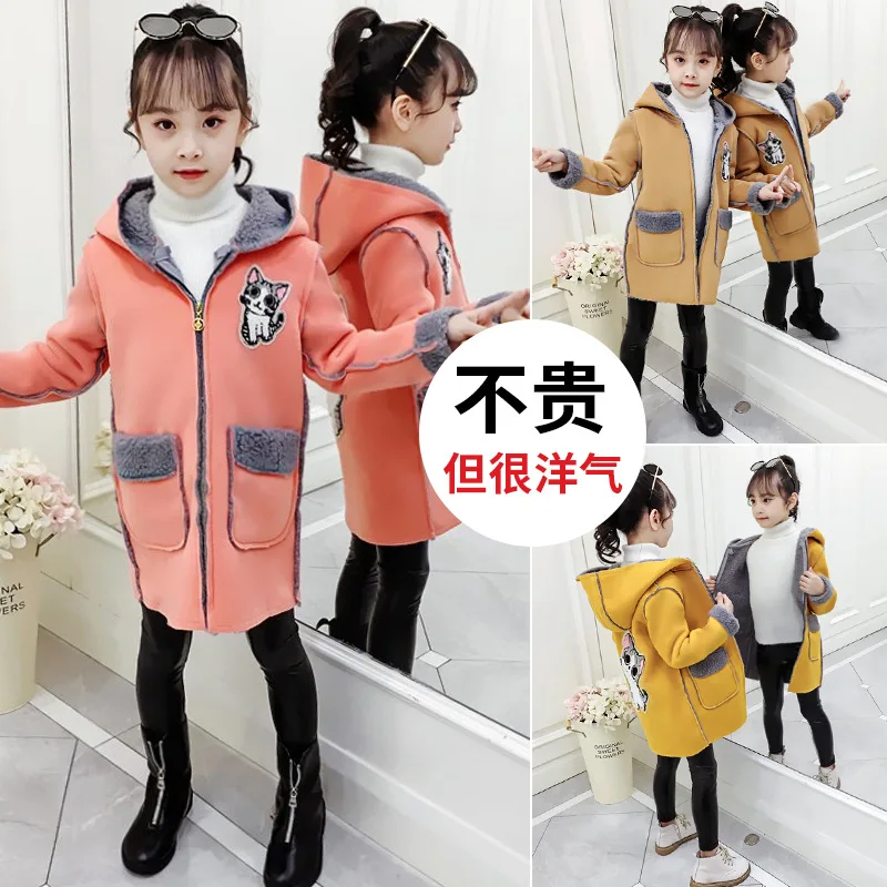 

Girls 2020 New Style Spring Autumn Winter Korean Style Girl's Woolen Coat Big Children's Cotton-Padded Woolen Coat
