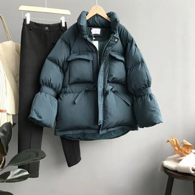 denim blue parka Woherb Женская Твердая просторная парка Мода зимняя одежда женское теплое пальто для отдыха корейская мода короткая куртка-пуховик 91019 - Цвет: denim blue parka