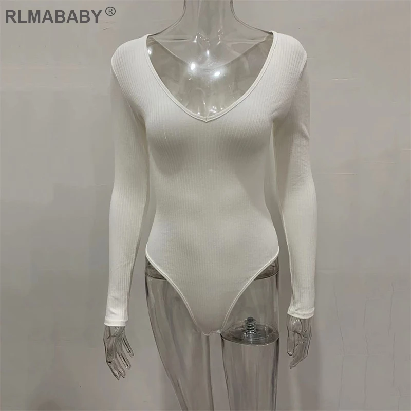 White Bodysuit RLMABABY с открытыми плечами, хлопковый сексуальный боди с длинным рукавом, Облегающий комбинезон, повседневный комбинезон, женский комбинезон, обтягивающий Белый боди - Цвет: White Bodysuit