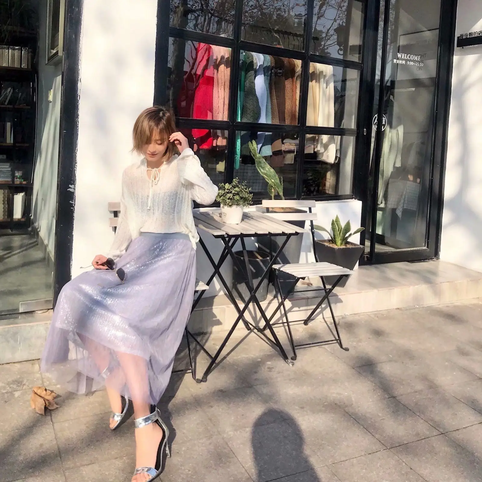 

2019 Spring Summer Fashion Elastic High-waisted Solid Color Fashion Gauze Joint Sequin Tutu Skirt WOMEN'S Dress Skirt