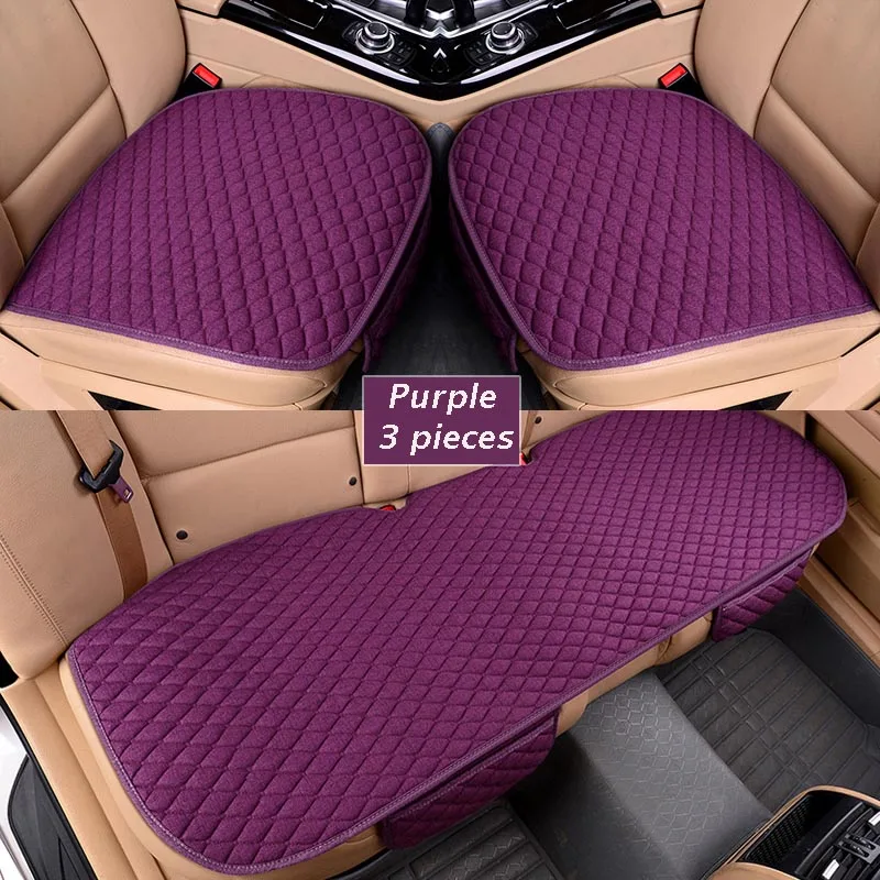 Чехол для сиденья автомобиля льняная ткань четыре сезона Передняя Задняя льняная подушка дышащий протектор коврик авто аксессуары универсальный размер - Название цвета: purple 3 pieces