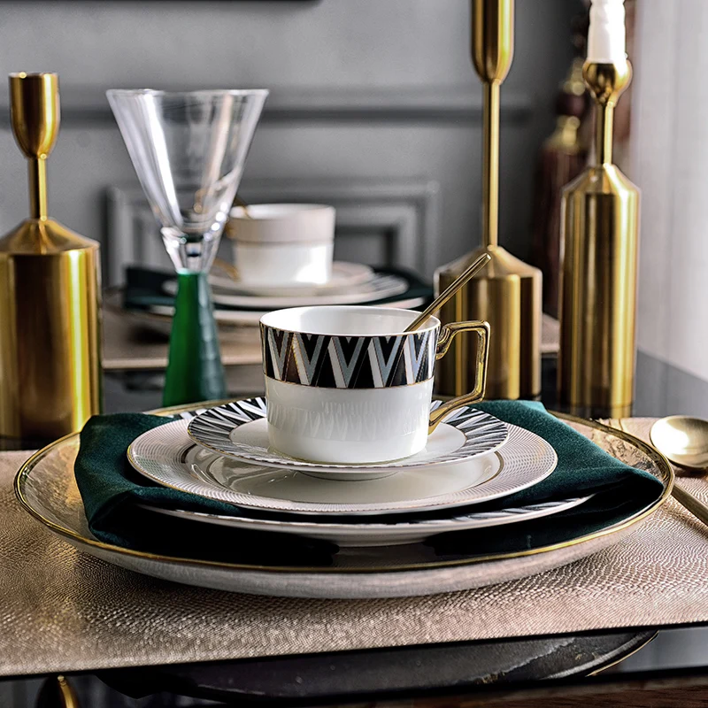 Teal black and white Bone Luxury Creative Tableware Set 2 Teal black and white Bone Luxury Creative Tableware Set 2