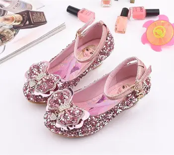

New Children Leather Shoes Girls Transparent Crystal Princess High-heeled Shoes Rhinestone Kids Wedding Sneakers
