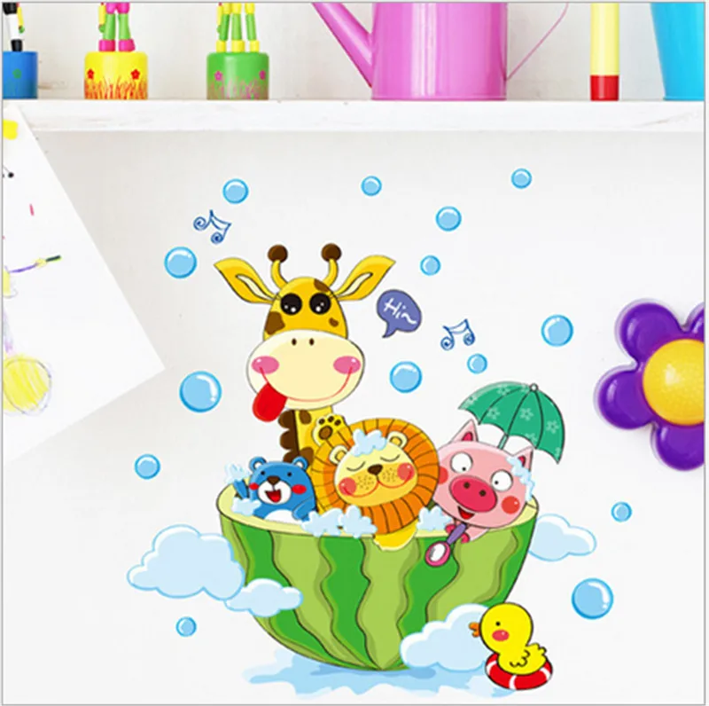 Animals Bath Shower Wall Stickers Bathroom Bubbles Stickers for Kids
