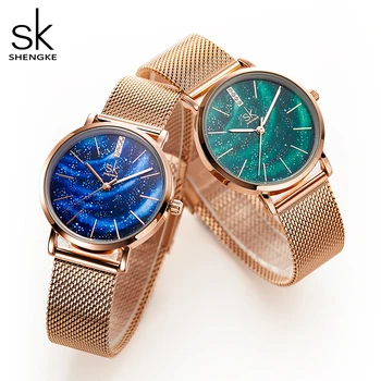 

Shengke Women Watches Starry Green Dial Reloj Mujer Ladies Wristwatch Ultra-thin Stainless Steel Strap Quartz часы женские Gift