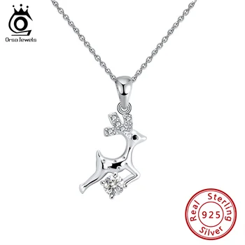 

ORSA JEWELS S925 Sika deer Style Pendant Necklace Clear AAAA Zircon Cute Pendant Sterling Silver Unique Simple Jewelry SN172