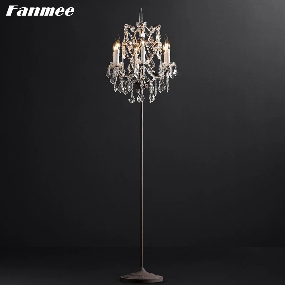 19th C. Rococo Iron & Crystal Floor Lamp Retro LED Bedside Smoky Cristal Room Decor Standing Indoor Lighting | Освещение