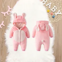 Комбинезон с заячьими ушками для новорожденных; Одежда для мальчиков и девочек; детский хлопковый комбинезон с капюшоном и длинными рукавами; Детский Розовый наряд