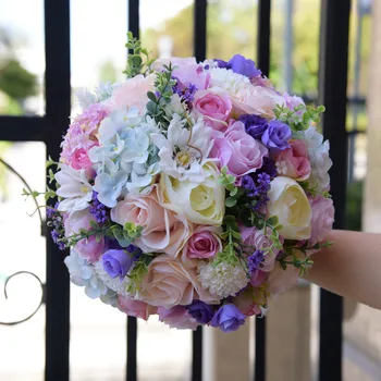 

1PC Artificial Flowers Silk Rose Hydrangea Groom Bride Holding Flower Wedding Bridesmaid Decoration Bouquet Fake Flower