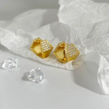 

Monlansher Chunky Geometric Polygon Huggie Earrings Gold Color Copper Pave Zircon Hoop Earrings Minimalist Earrings Jewelry 2021