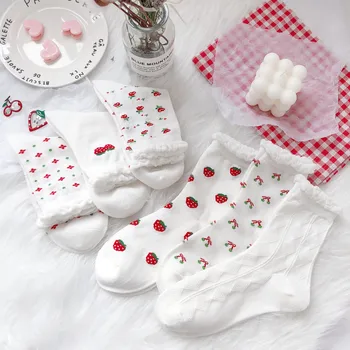 

Cherry Bubble Mouth Tube Socks носки женские Lolita Style Princess calcetines носки набор Sweet skarpetki damskie Cross Flowers
