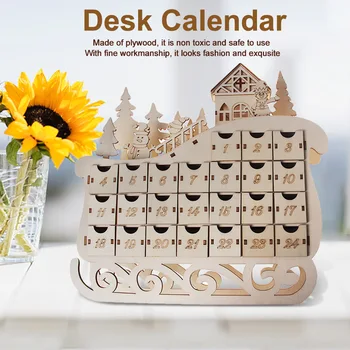 

DIY Craft Home Living Room Drawer Wooden Gift Sleigh Design Christmas Desk Calendar Holiday Event Festival Ornament Office