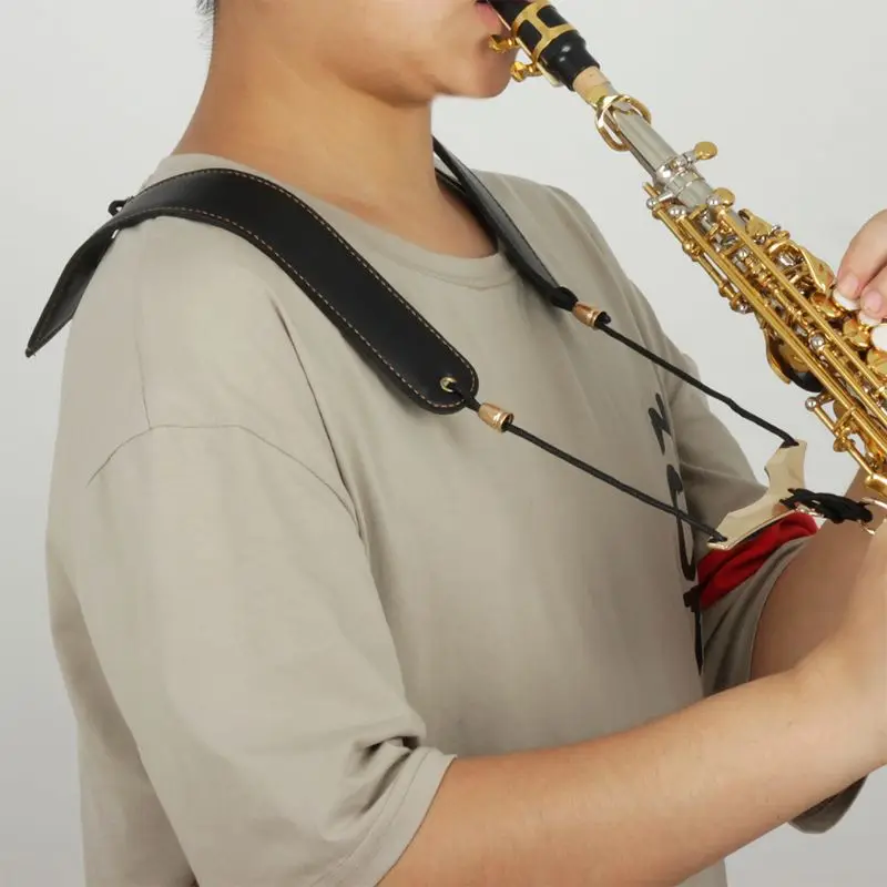 Натуральная кожа саксофон Двойной плечевой шейный ремень из воловьей кожи Регулируемый M7DC