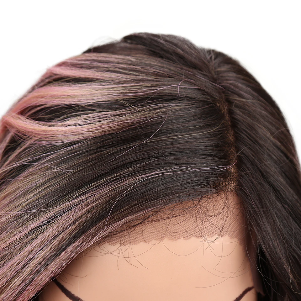 Magic Hair Synthetic L Lace Front Wigs 22Inch Pink Red Color Glueless Heat Resistant Fiber Hair 150% Density Hand Tied Lace Part