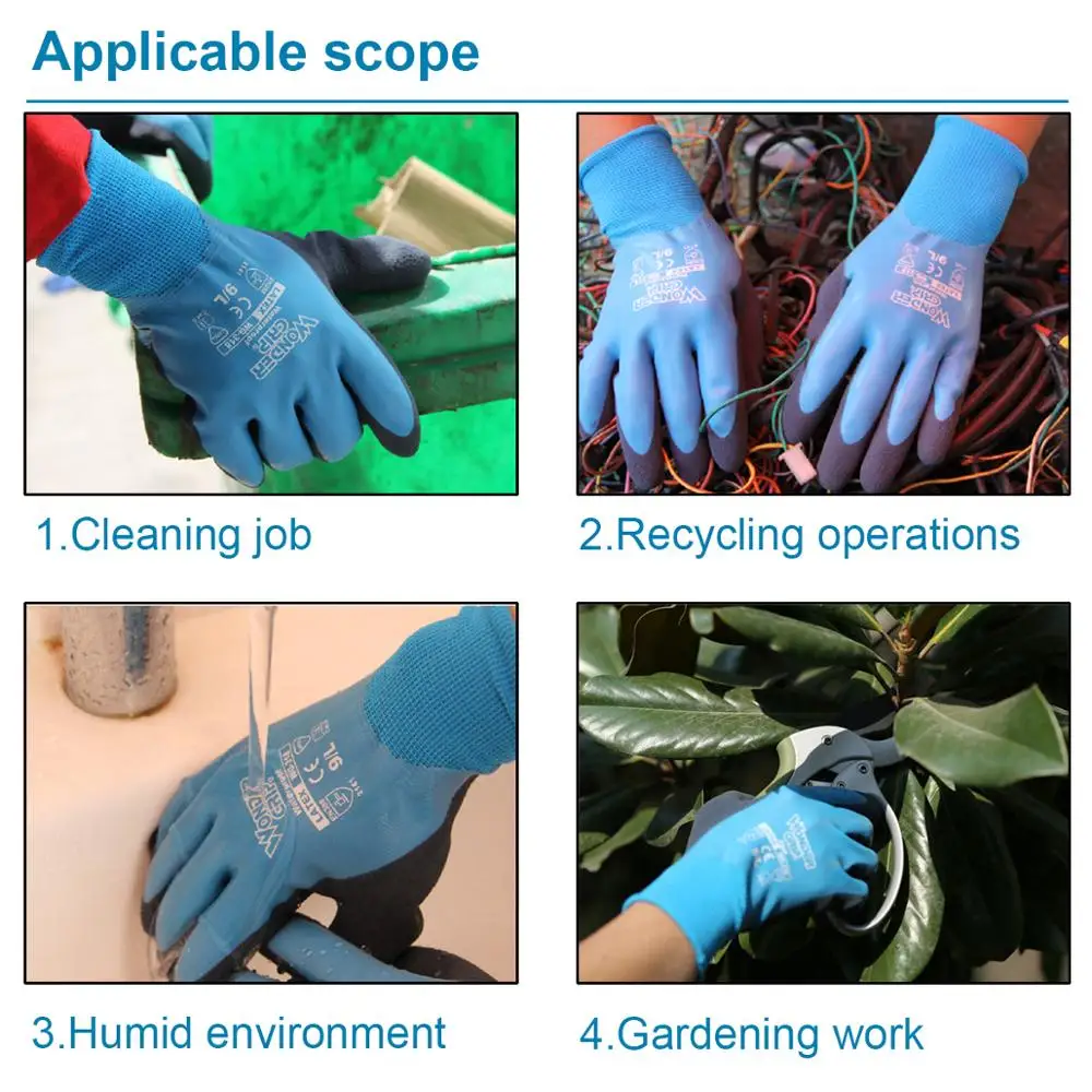 Protective Gloves Safety Gloves Garden Work Gloves Wonder Grip Gloves Latex Waterproof Fully Coated Gloves Nylon Blue Work Coldproof Protection Gardening