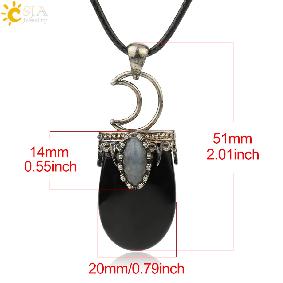 CSJA Natural Stone Crystal Pendants Necklace Antique Silver Color Purple Pink Quartz Necklace Jewelry Crown Moon Charm Gift G274 - Image 5