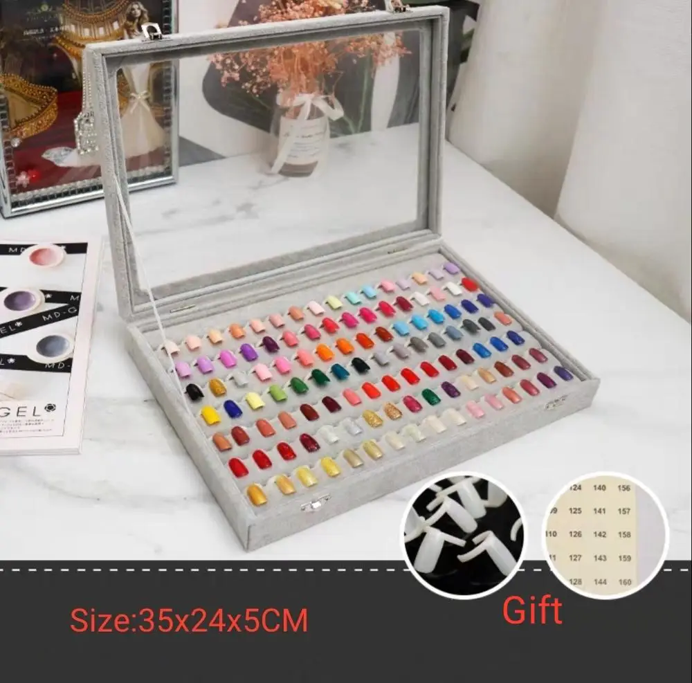 with cover grey Поддельные кончики для ногтей цветной дисплей держатель для ногтей ящик для хранения украшений для дизайна ногтей Декоративный контейнер дисплей аксессуары для дизайна ногтей - Цвет: with cover grey