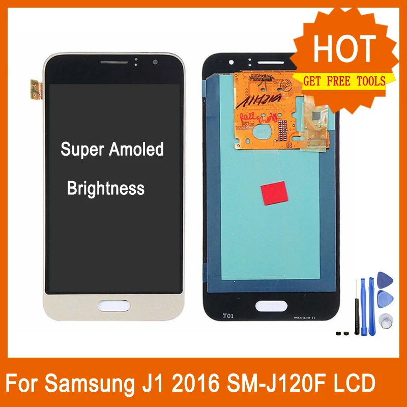

SUPER AMOLED LCD For Samsung J1 2016 J120 SM-J120F Screen Display Touch Screen Adjust Brightness For Samsung J120 LCD Replace