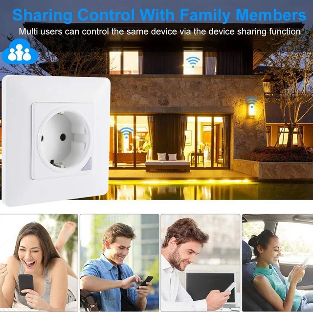 WiFi Smart Electrical Socket Recessed Power Plug with Surge Protection EU Plug 16A Alexa Google Home 6