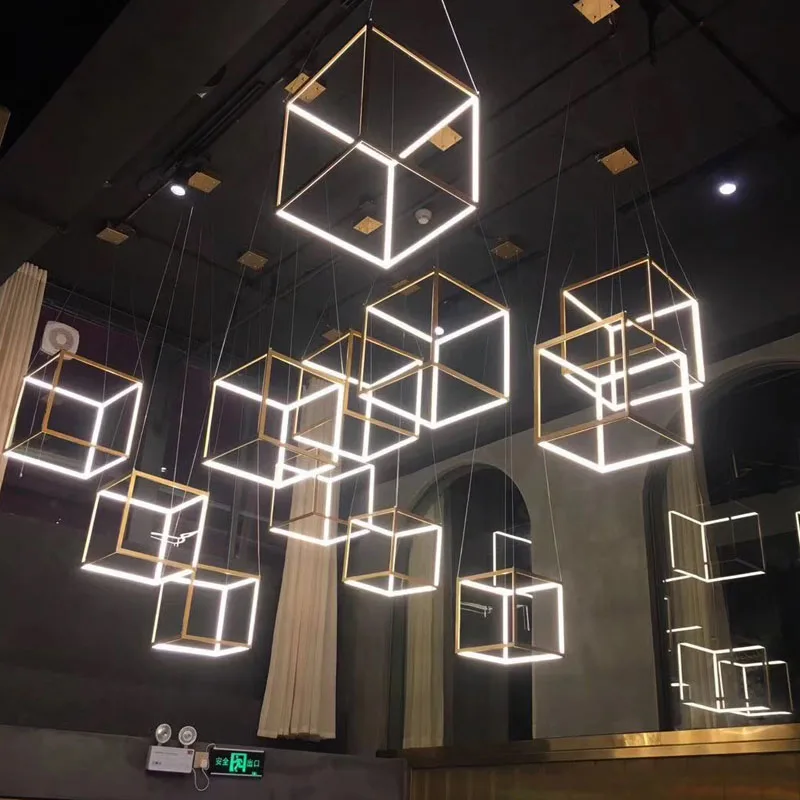 Дуплексная Люстра для конференц зала с геометрическим кубом в новом китайском