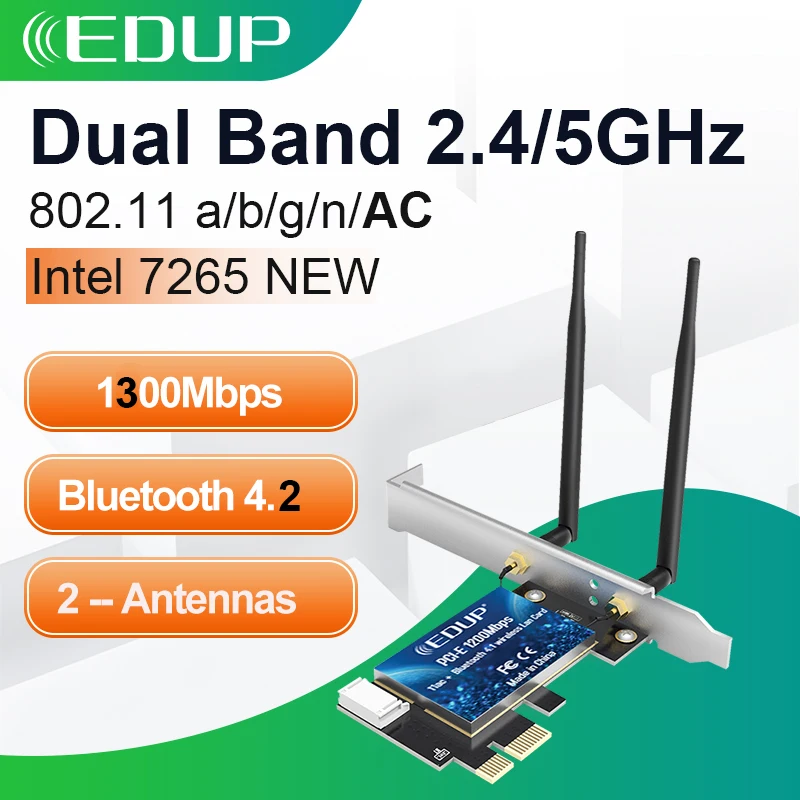 Wi-Fi адаптер EDUP 1200M PCI Express двухдиапазонный 2,4G/5 ГГц Bluetooth 4,2 Беспроводная PCI-E сетевая карта для рабочего стола Win 7/8/10