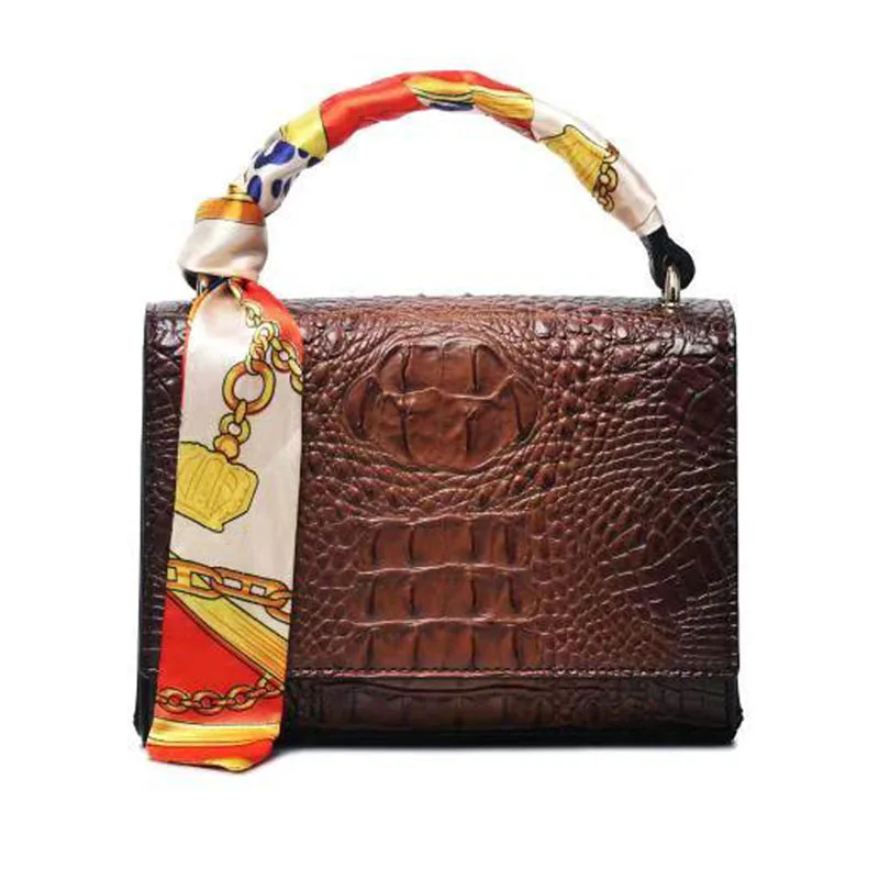 Женская сексуальная сумка-тоут с крокодиловым узором, сумка на плечо для модных леди, бордовая прямоугольная сумка через плечо - Цвет: Brown