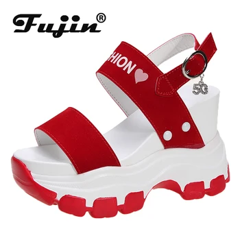 

Fujin Women Summer Fashion Sandals High Heels Swing Platform Women Shoes 2020 Breathable Wedges Peed Toe Solid Women Shoes