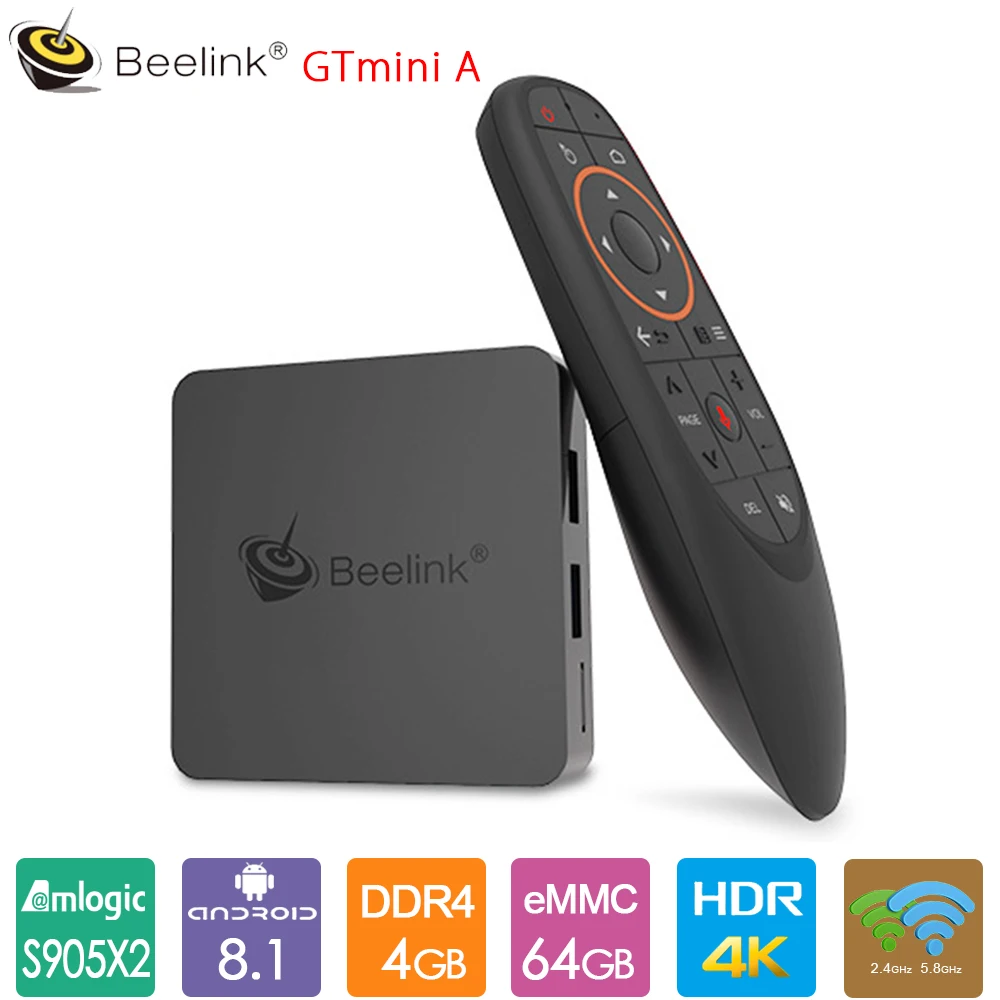 Beelink GTmini Smart tv Box DDR4 Android tv Box Amlogic S905X2 4 Гб 64 Гб голосовой пульт Netflix 4K HDMI 2,4G/5,8G WiFi GT Mini A