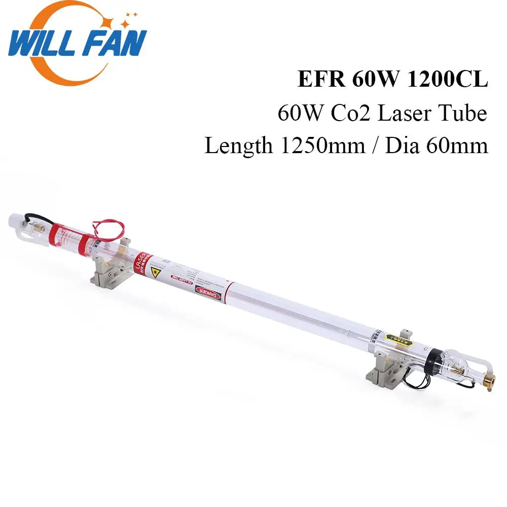 Will Fan EFR 1200CL 60 Вт СО2 длина лазерной трубки 1250 мм диаметр 55 Fo2 станок для гравировки. Лазер стеклянных труб с