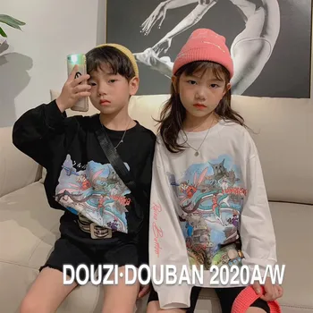 

Fall 2020 new girl's long T-shirts Korean version of loose graffiti pullover sweater casual lazy wind