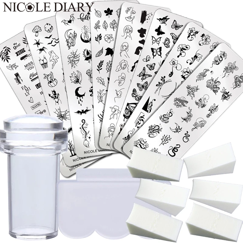 9 шт. трафареты NICOLE DAIRY для маникюра лист цветок клен Хэллоуина скребок стемпинга