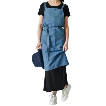 

Unisex Denim 3 Apron Colors Pockets Adjustable Bib Chef with Gardener Waiter Serving Aprons Sleeveless Household Cleaning Tools