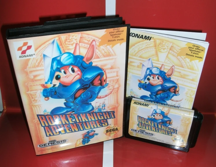 

Rocket Knight Adventures US Cover with Box and Manual For Sega Megadrive Genesis Video Game Console 16 bit MD card