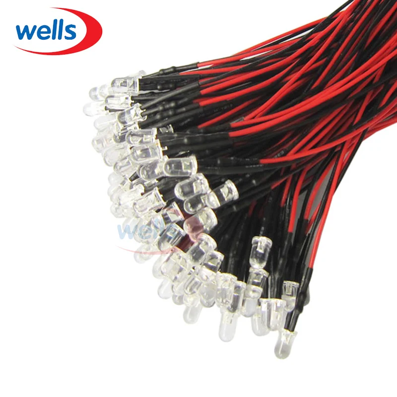 

10~100pcs Prewired LED chip White Warm Red Blue Green Yellow UV Pink 20cm Cable DC12V
