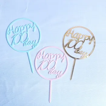 

ins New Cake topper“Hello 100 day”baby birthday party cupcake toppers decoration Pink gold acrylic Couples 100 days dessert gift