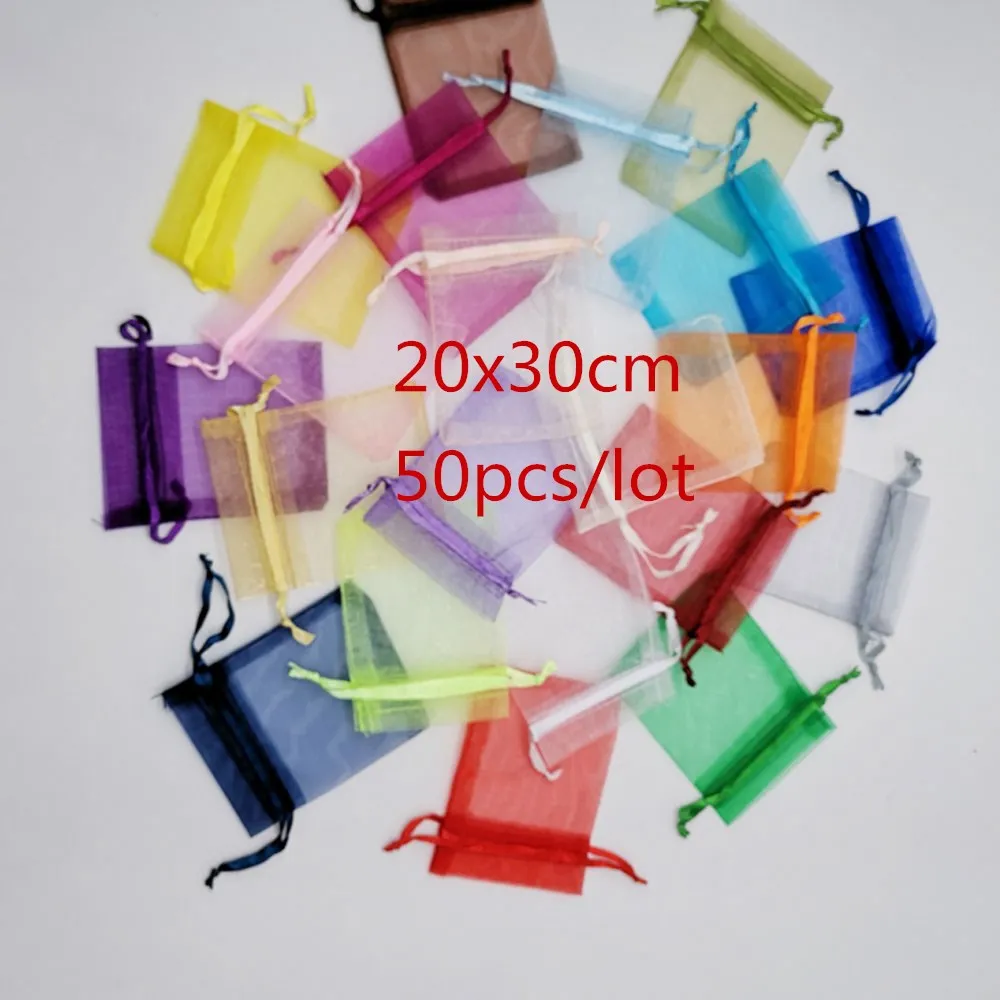 50pcs 20x30cm Jewellery Bag Pouches Organza Bags Gift Packaging For Jewelry Packaging Display Pouch Organza Jewelry Bags Pouch