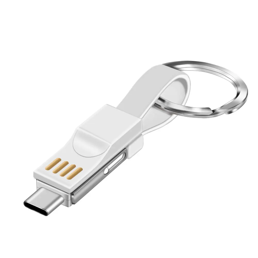 3 в 1 Мини брелок usb кабель Micro USB type C usb C для iPhone Xs X iPod зарядное устройство Синхронизация данных кабель для быстрой зарядки - Цвет: Белый