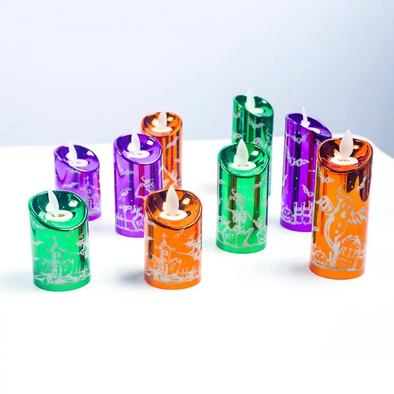

3pcs/set Electric LED Candles Lamp Battery Operated Flickering Flameless Skull Candle Halloween Party Decor