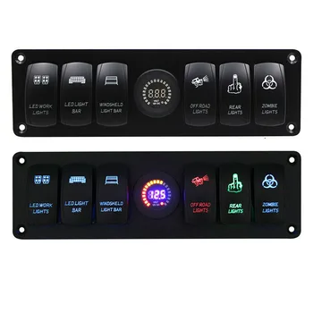 

New 12V 6 Gang Rocker Waterproof Closed Rocker Switch Panel Circuit Breaker LED Voltmeter RV For Car Marine Boat