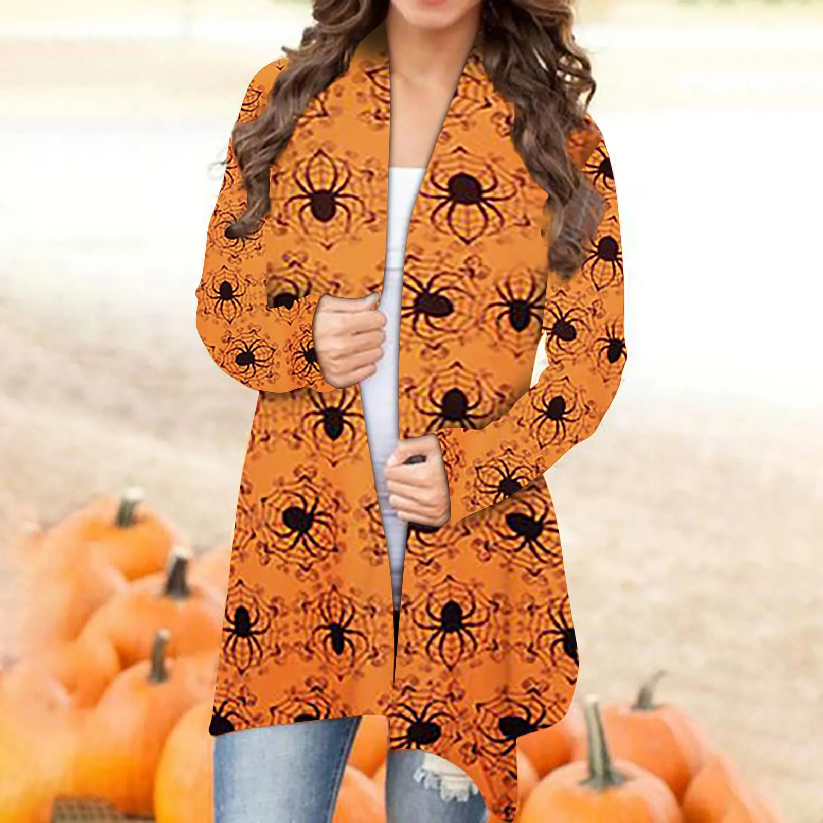 Black Cardigan Women Halloween Animal Cat Pumpkin Print Cardigan Women Happy Halloween Autumn Coat Blouse Korean Fashion Sweater 2