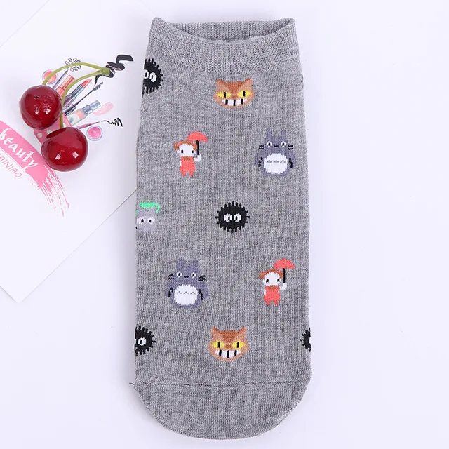 Cartoon Cat Cute Socks Women No Face Man Sock Totoro Funny Fashion Anime Spring Autumn Sweat Absorption Gray Classic Cotton Sock 202