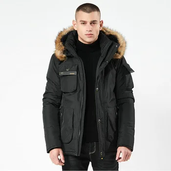 

Thick Warm Men Winter Jacket Coat Fur Hooded Casual Mens Parka Streetwear Windproof Multi-pocket Man Outwear