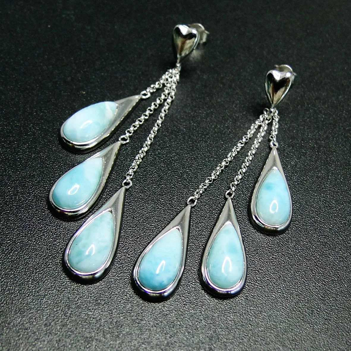 Hot Selling 925 Sterling Silver Natural Larimar Tear Drop Dangle Earrings For Women Gift