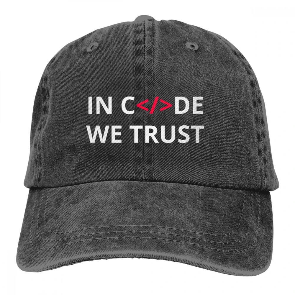 В коде мы доверяем Casquette черные унисекс Мужские Женские джинсовые бейсболка с ремешком кепки Регулируемый Гольф папа шляпа