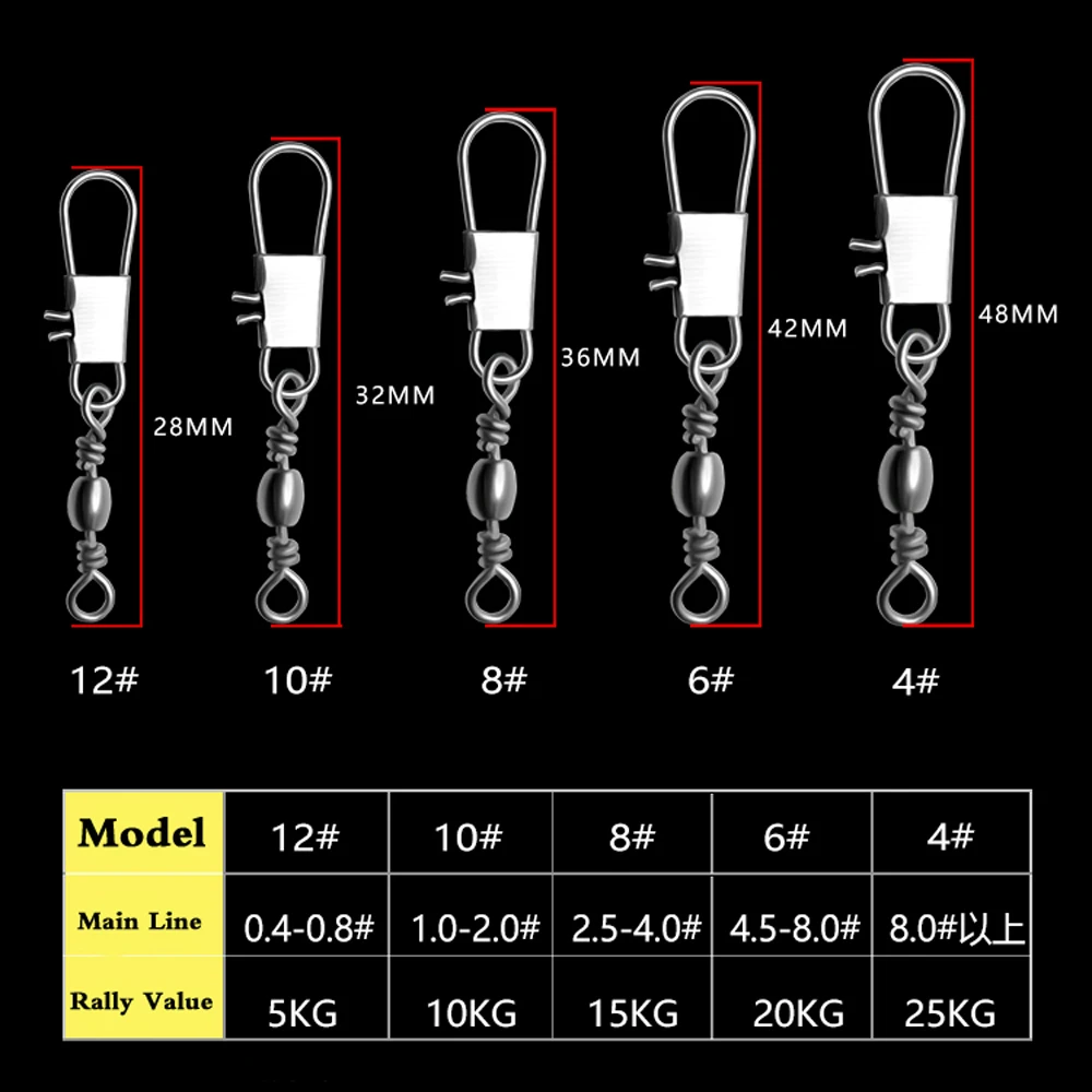 Interlock Snap Pin Ball Bearing Swivel Fishing Connector 100pcs