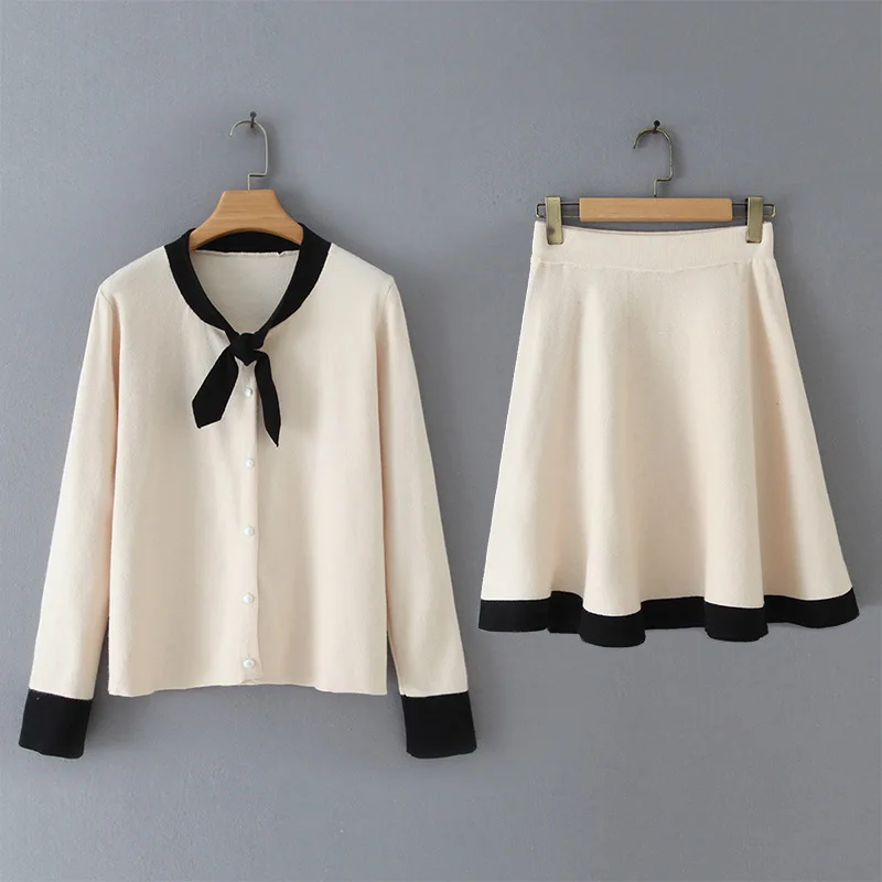 

Autumn New Style Online Celebrity Celebrity Style Retro Knitted Jacket Sweater + Skirt Korean-style Students Elegant Two-Piece W