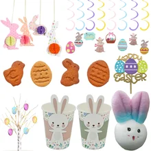 DIY Easter inDoor Decoration Easter Egg Tree Hanging Swirl Honeycomb Cookie Cutter Rabbit Bobo Balloon Sticker Cake Topper Decor