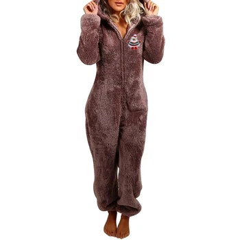 

Laamei Winter Warm Pyjamas Women Onesies Fluffy Fleece Jumpsuits Sleepwear Overall Plus Size Hood Sets Pajamas For Women Adult